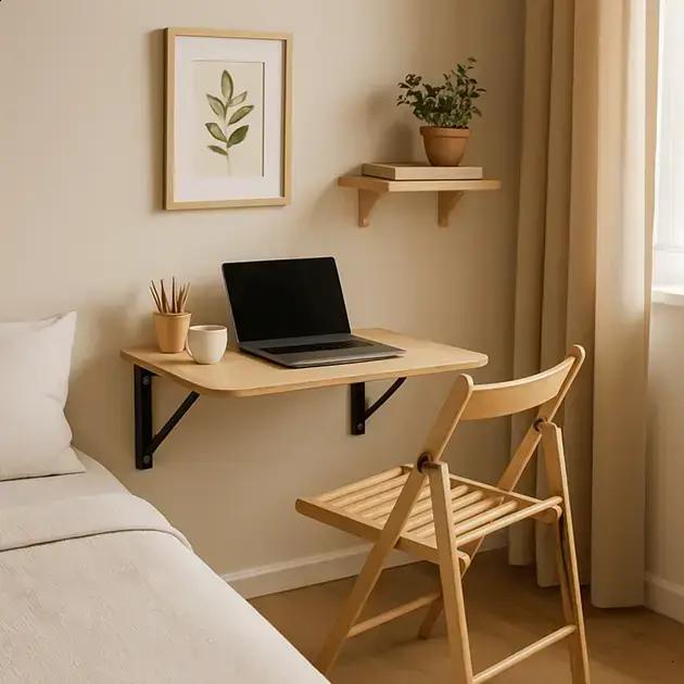 Como criar um espaço de trabalho funcional em quartos de 8 m² usando mobiliário dobrável