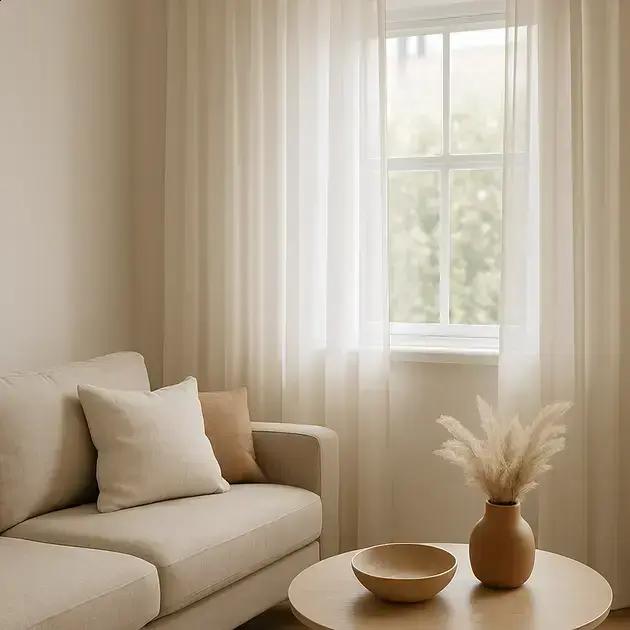 Cortinas leves que ampliam visualmente salas com janelas pequenas